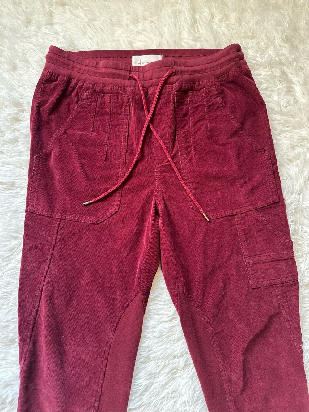 Anthropologie Corduroy Joggers Small Burgundy Cargo Utility Pull On Boho Lounge - Picture 7 of 11